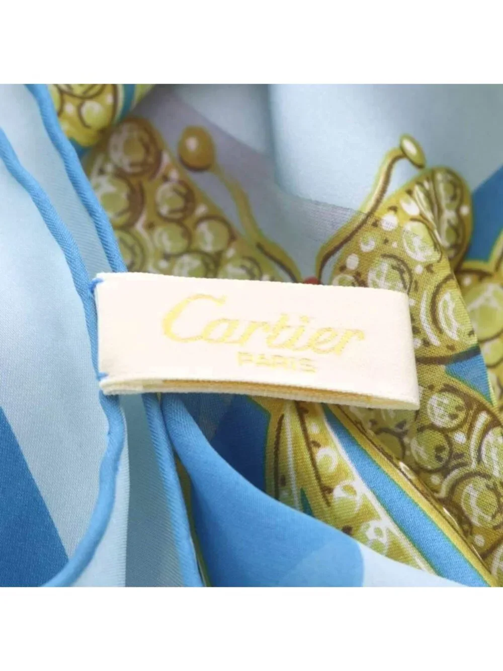 Cartier Scarf Dragonfly Butterfly Logo Silk Blue